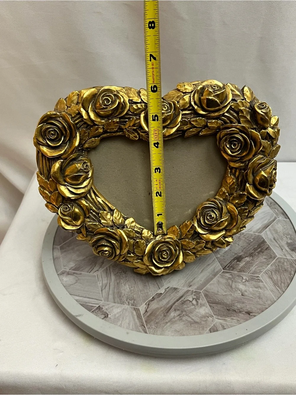 Gold Rose Heart Shaped Picture Frame Ornate Floral Romantic Tabletop Decor